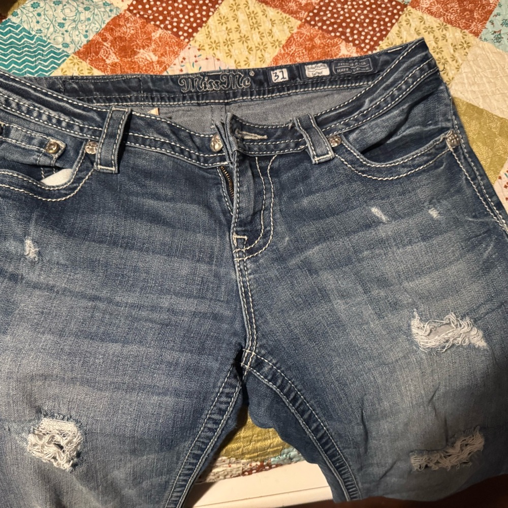 Miss Me Blue Boot Cut Jeans with Distressed Details